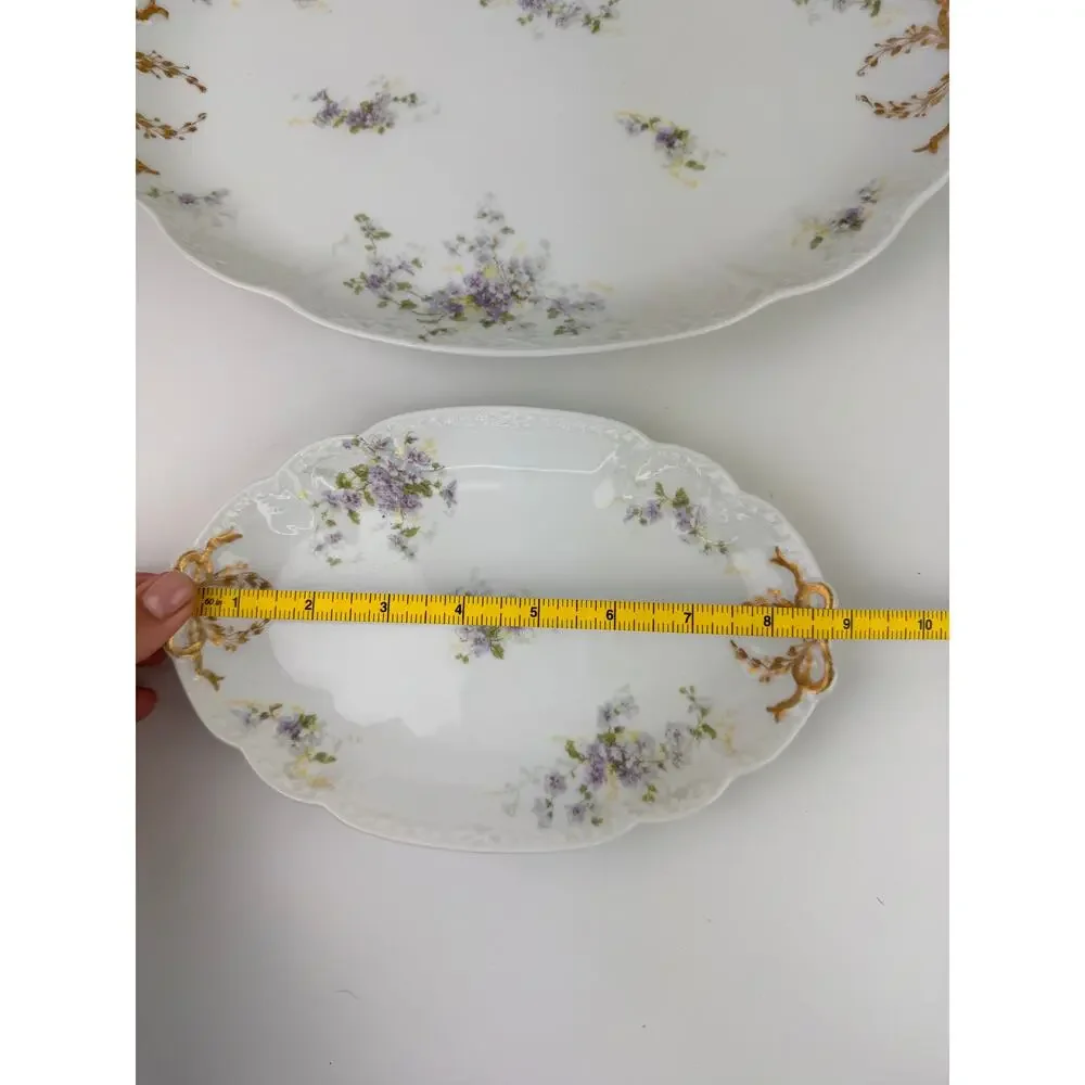 2 LIMOGES Antique CH Field Haviland Purple Flower Gold Accent Scalloped Platters